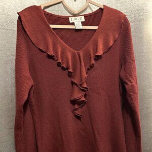I.K.C. Wool Acrylic Blend Ruffle Trim Sweater Cardigan Size Large